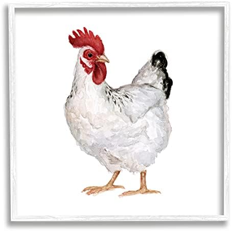 Stupell Industries čudesna pileća akvarel slikanje farme kokoš portret bijela uokvirena zidna umjetnost, 12 x 12