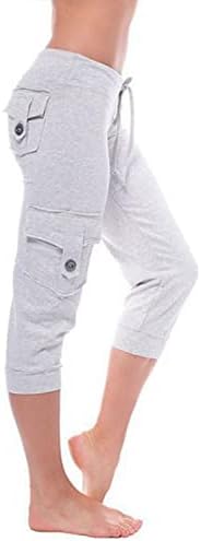 Ženske joga kapris hlače hlače s velikim strukom, hlače Rastegngule hlače povremene gumbe s džepovima
