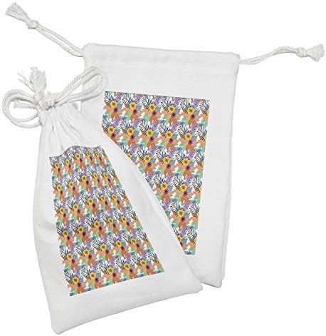 Ambasonne Tropska torbica od tkanine od 2, egzotično cvjetajuće havajske ljetne cvjetove izvučene na plantažu ručnog otoka, mala vreća