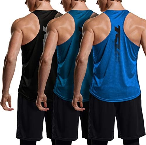 TSLA 3 pakirajte muške suhe fit y-back mišićne vrhove tenkovske vrhove, atletski trening tenk tenk, majice za bodybuilding bez rukava,