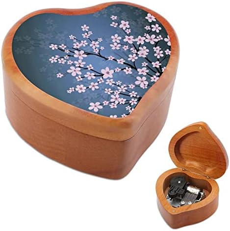 Sakura japanske cvjetove trešnje drvene glazbene kutije Windup Srce u obliku tiskanih glazbenih kutija za rođendan Valentina za rođendan