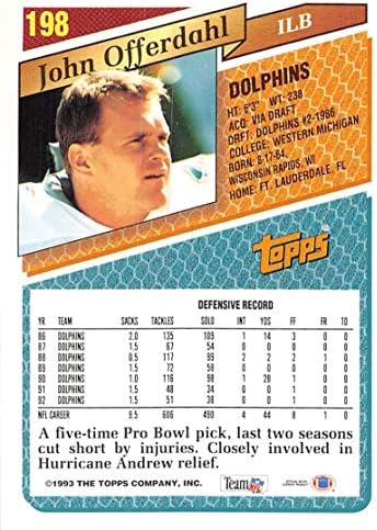 1993. Topps Gold Football 198 John Oplydahl Miami Dolphins Službeni NFL trgovačka kartica Paralelno od tvrtke Topps Company
