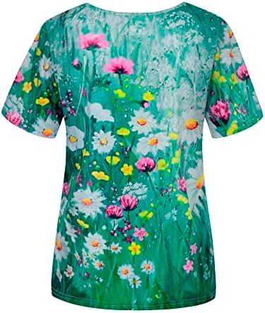 Ženska bluza jesen ljeto 2023 Pamuk s kratkim rukavima V vrat cvjetna grafička majica labave fit bluze za dame Y1
