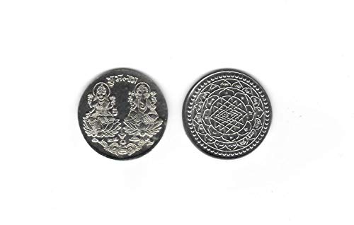 Obiteljska kolica Sri Mahalaxmi Ganesh Yantra, Diwali Puja kovanica, Sri Yantra, Sri Lakshmi Ganesh srebrni novčić