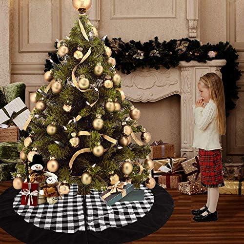 Suknja božićnog drvca, 48inčaka crno -bijela bizona provjera suknje božićno drvce, suknje seoskih božićnih drveta za božićne ukrase