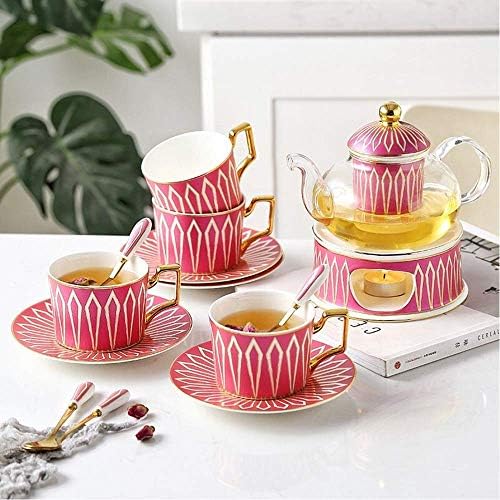 YJALBB Tea set European Tea Set With Candle Warmer Glass Teapot Blooming Loose Leaf Tea Kettles For 4 Persons Home Use Wedding Gift