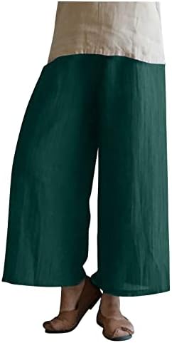 Amikadom Teen Girl Linen hlače dnevne hlače labave fit capri ravna noga elastični struk običan jesenski ljetni hlače sv