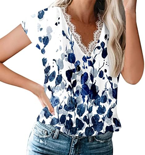 Ženski Casual Top, ljetna košulja s izrezom u obliku slova u, čipkasta bluza s poplunom, gornji dio kratkih rukava, majica s printom,