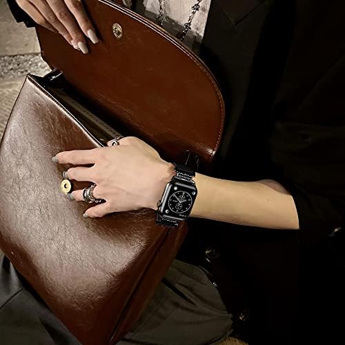 Kožna traka kompatibilna s Apple Watch Band Women 38 mm 40 mm 41 mm 42 mm 44 mm 45 mm 45 mm, haljina kožna remen s elegantnom metalnom