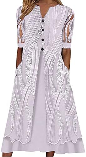 Dnevna haljina Ženska Moda tiskani izrez u obliku mrežice s kratkim rukavima spajanje labava haljina džep na kopčanje Svečana slatka