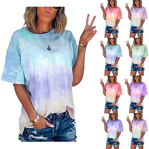 Košulje za žene širokog kroja s kratkim rukavima s okruglim vratom _ Modne Ležerne višebojne majice ljetne majice bluze