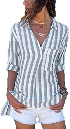 Adongnywell ženske prugaste tiskane ležerne košulje s dugim rukavima košulja košulja Košulja vrhovi džepovi majica bluza