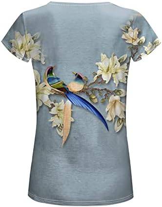 Nokmopo ženske košulje modno kratki rukavi modni povremeni digitalni tisak s cvijetom i ptičjim rukavima kratkim rukavima vrh majice