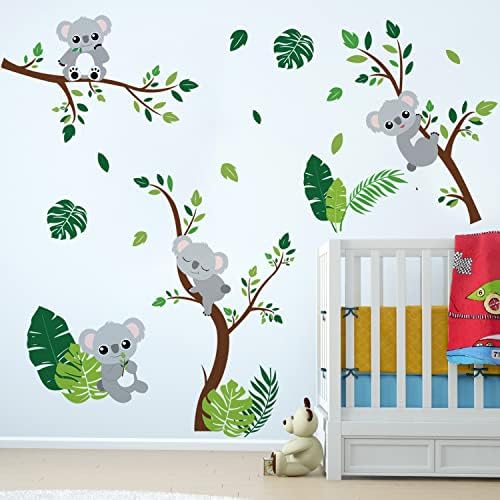 Runtoo koala zidne naljepnice životinjske palme lišće zidne naljepnice za djevojčice spavaće sobe djeca vrtić zidni dekor