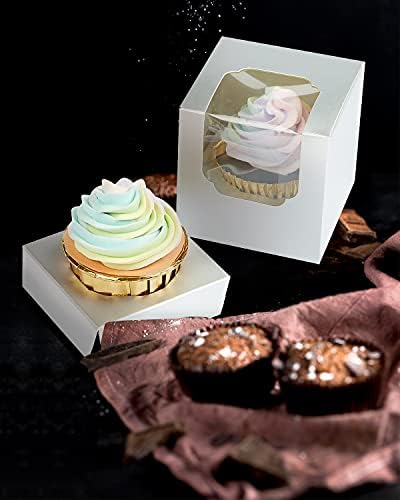Srebrne kutije za cupcakes Individualne 60шт s automatskim skočnim prozorom, 3,5 x 3,5 x 3,5 Silver jedan kontejner za cupcakes za