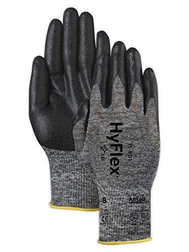 Ansell 103384 HYFLEX 11-801 Siva i crna nitril obložena strojne rukavice, 0,42 Visina, 9,5 duljina, 5 široka, veličina 9, siva