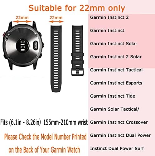 Kompatibilan s Garmin Instinct 2 satom, 22 mm meki silikonski zamjenski remen za solarnu/taktičku/esports/plime/crossover pametni sat