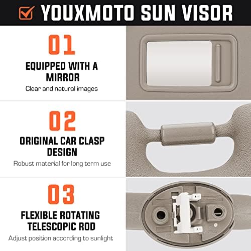 Youxmoto Sun vizir lijevi vozač za Toyota Highlander 2008 2010 2011 2011 2012 2013, 74320-48500-B0 bež s ogledalom i laganim kabelom