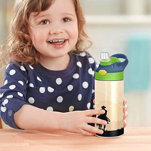 Kigai kaubojska djeca boca vode s slamnastim poklopcem, BPA Free, 12oz Vakuum od nehrđajućeg čelika Izolirana i izolirana tikvica od