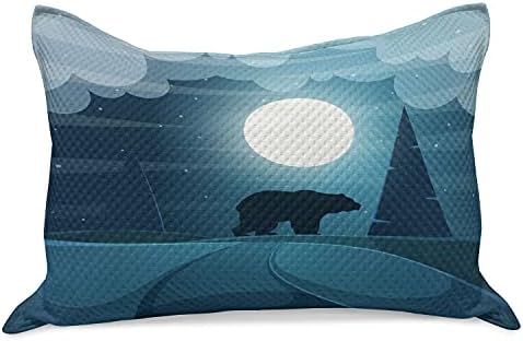 Ambasonne Animal Pleted prekriveni jastuk, medvjediće siluete ilustracija noćna planinska borova stabla Računalna grafička umjetnost,