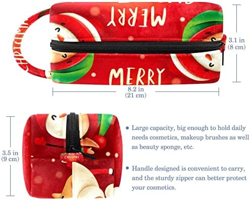 Mala torba za šminkanje, kozmetički organizator za žene s patentnim zatvaračem za žene i djevojke, sretan božićni crveni crtić ljupki
