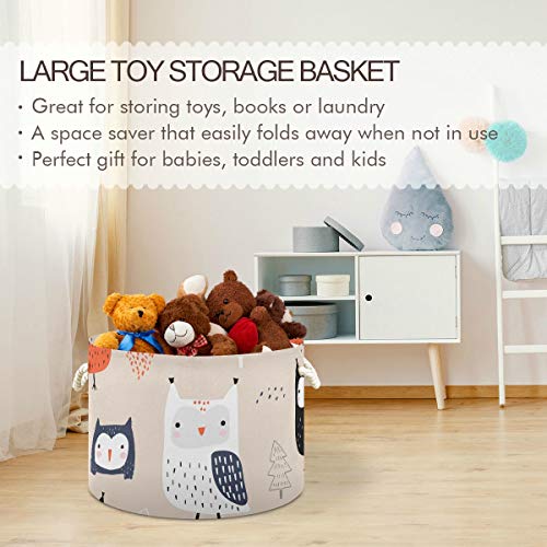 Owl Animal Toy Toy Hamper okrugla platna Organizator košarica za odlaganje za kantu za djecu za djecu kupaonicu za pranje rublja 2040019