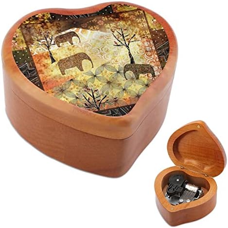 Nudquio plemenski slonovi drvena glazbena kutija srce u obliku vintage glazbeni slučaj