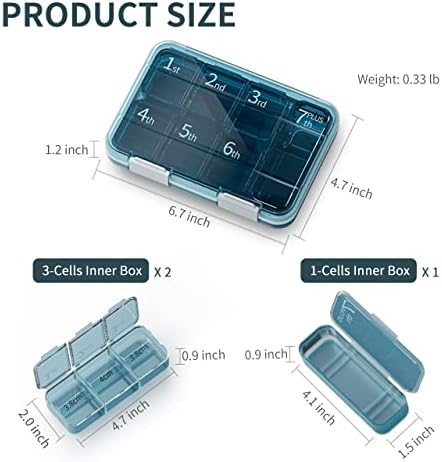 Putna kutija za tablete od 7 do 7 dana-organizator tableta otporan na vlagu s prozirnim poklopcem, jednostavnim otvaranjem i uklonjivim