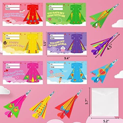 Geefuun Valentines Kartice za djecu učionicu - 42 kartice za zrakoplovne papire + 42 omotnice + 132 naljepnice Srce Crafts School učionice
