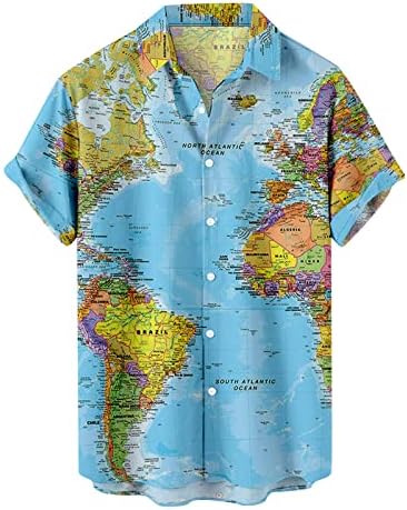 Havajske majice za muškarce ljeto casual world mapa tiskana gornja gumba kratkih rukava dolje na plaži majice za odmor blagdanske bluze