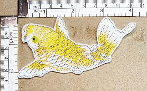 KleenPlus 2pcs. Žuti šaran Koi Fish Patch Crafts Arts Spavanje riba riba sretna životinjska crtana izvezeno željezo na šivanju na jakni