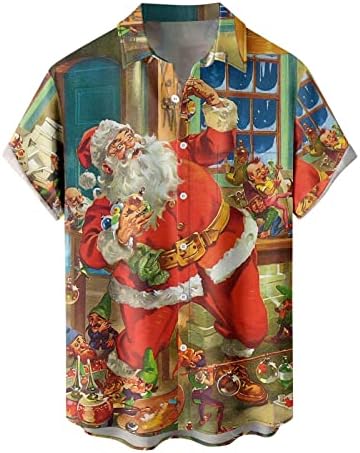 Wocachi božićni gumb dolje košulje za muške kratke rukave smiješni Xmas Djed Mraz print povremeni dizajnerski dizajner
