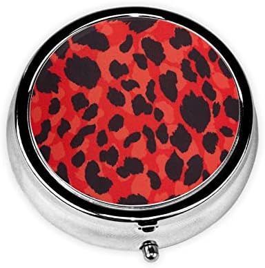 Crveni leopard uzorak kutija za tablete, okrugla tableta, metalna kutija za tablete s tri odjeljka, jednostavan za nošenje