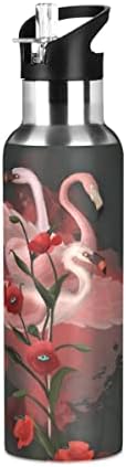Glaphy Flamingo Mack Cvjetovi Boca s vodom, boca vode od 32 oz sa slamnastim poklopcem izoliranim od nehrđajućeg čelika, za sport,