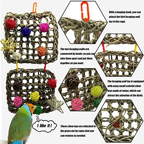 Ptičja zidna igračka prirodna morska trava tkana papagaja zid viseće viseće kavez kavez za žvakanje igračka s šarenim rattanskim kuglicama