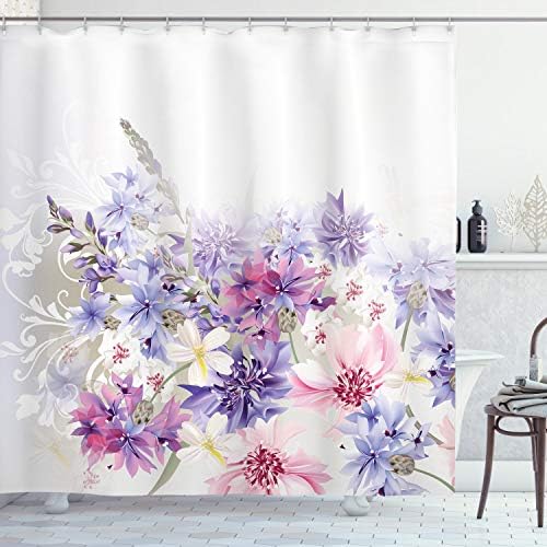 Ambasonne zavjesa za tuširanje lavande, pastelni kukuruzni cvijeće mladenke klasični dizajn nježni cvjetni otisak vjenčanog dizajna,