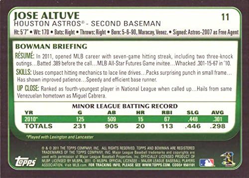 2011 Bowman Draft Baseball 11 Jose Altuve Rookie Card