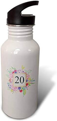 3Drose Cvjetni broj koji slavi 20 godina staru 20. rođendan ili godišnjicu boca vode, 21oz, flip, bijela