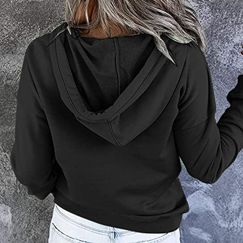 Ženske ležerne kapuljače pulover vrhovi gumb dugih rukava niz dukseve 2022 jesenje odjeće s džepom