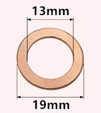 Luoqiufa M13 ravni perilica bakreni prsten za brtvljenje, unutarnji promjer 13 mm, vanjski promjer 19 mm, debljina 1 mm, metričko brtvljenje