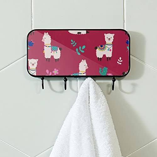 Ružičasta alpaka s kaktom za print kaputa zidni nosač, stalak za ulaz s 4 kuka za kaput za kaput ručnika ručnika haljine ulaz u kupaonicu