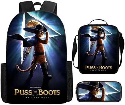 Idyma Kids Puss In Boots Backpack Boys Puss 3 komada 3d print crtani crtić Slatki student ruksaka torba za rame za ramena Daypack Laptop