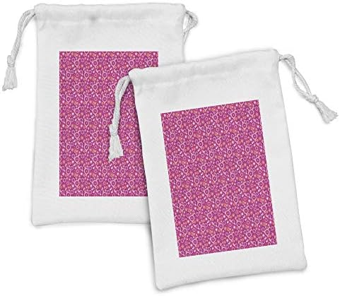 Ambasonne cvjetanje set od torbice od 2, bacani kružni ponavljajući uzorak u retro stilu ružičasti tonovi Sažetak cvjetanja, mala vreća