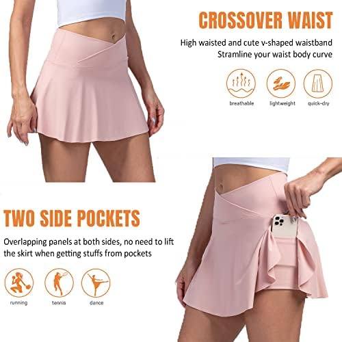 GymSpt Crossover Teniske suknje za žene s džepovima atletskih kratkih hlača naklonjene su suknje golf s visokim strukom suknje casual
