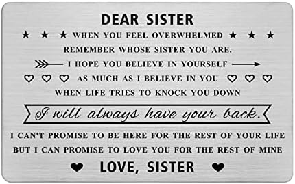 JZXWAN sestrinski pokloni od sestre, personalizirana sestra čelična karta, najbolji sestrinski rođendanski poklon za žene, personalizirana