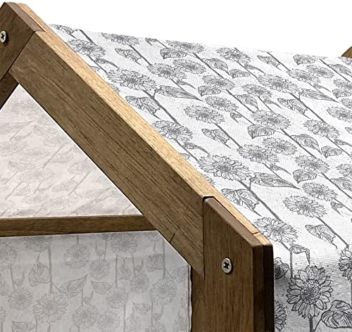 Ambsonne Botanička drvena kućna kuća, uzorak dizajna grunge s obrisom tinte nacrtane suncokretima, zatvorenim i vanjskim prijenosnim