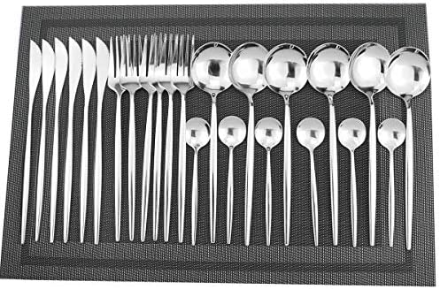 Set srebrnog posuđa od 24 komada-pribor za višekratnu upotrebu od nehrđajućeg čelika 18/10, set vilica, žlica, noževa, zrcalno polirani