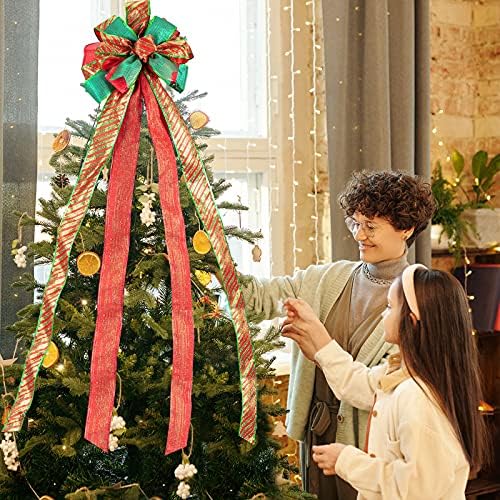 Božićno drvce Topper, MTSCE 57 x 13 inča Veliki crveni toples luk s strujačem ožičenom rubnom vrpcom za ukras božićnog drvca