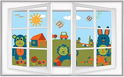 Alonline Art - Životinje na terenu za djecu lažnim 3D prozorom | Ispis na zidnoj naljepnici vinil naljepnica | 31 x20 - 79x51cm | Zidni