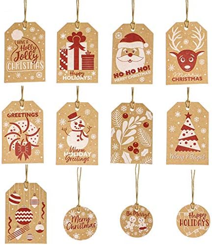 144 kom Kraft papirnate poklon oznake s otiscima za božićne omote za poklone, naljepnice za umjetnost i obrt Uradi Sam s kanapom od